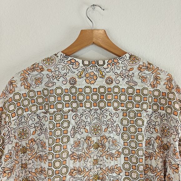 Tory Burch Adrian Metallic Hicks Garden Long Sleeve Silk Blend Tunic Size LG - Picture 14 of 15
